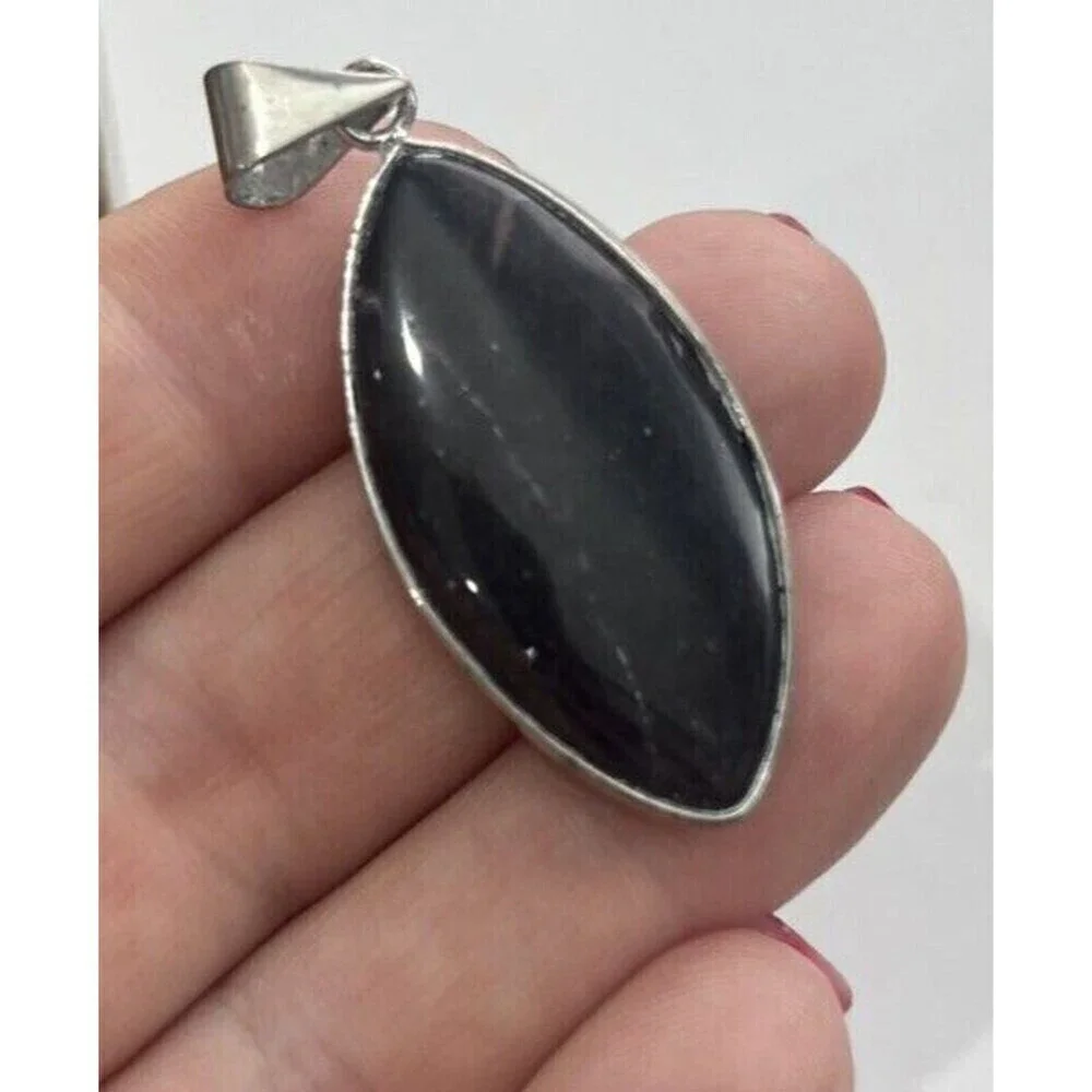 Marquise Cut Black Amethyst Silver  Pendant - Picture 9 of 10